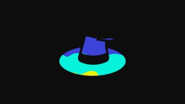 Yellow Witch hat icon isolated on black background. Happy Halloween party. 4K Video motion graphic animation.