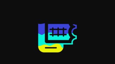 Yellow Online ticket booking and buying app interface icon isolated on black background. E-tickets ordering. Electronic train ticket on screen. 4K Video motion graphic animation.