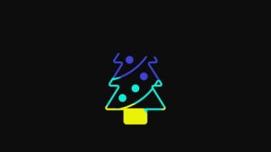 Yellow Christmas tree with decorations icon isolated on black background. Merry Christmas and Happy New Year. 4K Video motion graphic animation.