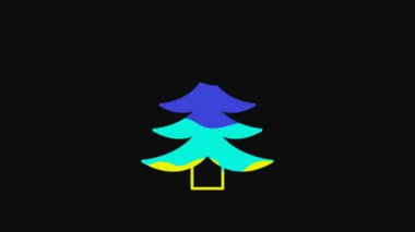 Yellow Christmas tree icon isolated on black background. Merry Christmas and Happy New Year. 4K Video motion graphic animation.