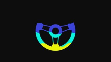Yellow Racing simulator cockpit icon isolated on black background. Gaming accessory. Gadget for driving simulation game. 4K Video motion graphic animation.