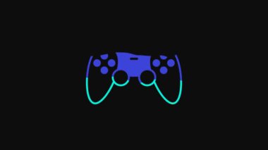Yellow Game controller or joystick for game console icon isolated on black background. 4K Video motion graphic animation.