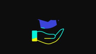 Yellow Education grant icon isolated on black background. Tuition fee, financial education, budget fund, scholarship program, graduation hat. 4K Video motion graphic animation.