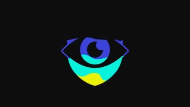 Yellow Shield and eye icon isolated on black background. Security, safety, protection, privacy concept. 4K Video motion graphic animation.