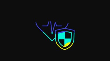 Yellow Life insurance with shield icon isolated on black background. Security, safety, protection, protect concept. 4K Video motion graphic animation.