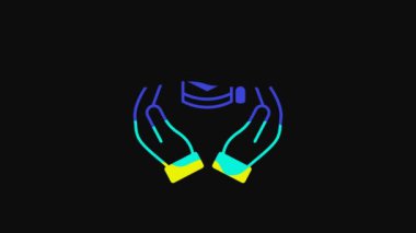 Yellow Education grant icon isolated on black background. Tuition fee, financial education, budget fund, scholarship program, graduation hat. 4K Video motion graphic animation.