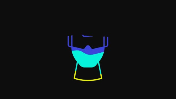 黒の背景に隔離された黄色の仮想現実の眼鏡アイコン 立体3D Vrマスク 光学ヘッドマウントディスプレイ 4Kビデオモーショングラフィックアニメーション — ストック動画