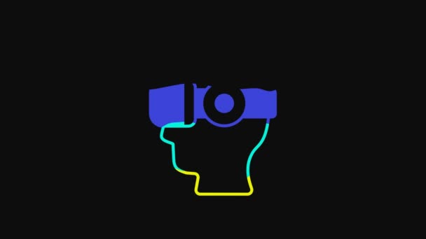 黒の背景に隔離された黄色の仮想現実の眼鏡アイコン 立体3D Vrマスク 光学ヘッドマウントディスプレイ 4Kビデオモーショングラフィックアニメーション — ストック動画