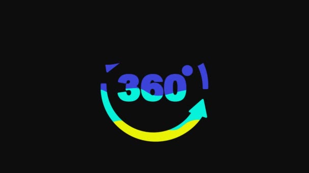 Yellow 360 Degree View Icon Isolated Black Background Virtual Reality — 图库视频影像