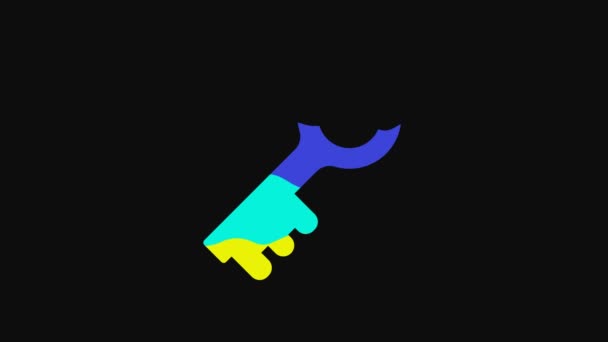 Yellow Old Magic Key Icon Isolated Black Background Video Motion — Stok Video