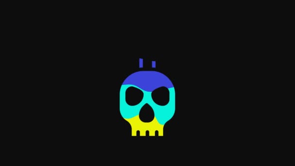 Yellow Burning Candle Skull Icon Isolated Black Background Day Dead — Vídeo de stock