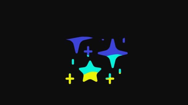 Yellow Sparkle Stars Magical Glitter Particles Icon Isolated Black Background — Vídeos de Stock