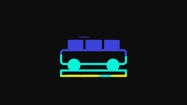 Yellow Cargo Train Wagon Icon Isolated Black Background Full Freight — 图库视频影像