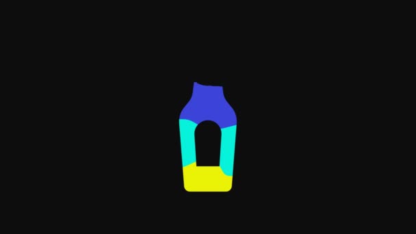 Yellow Champagne Bottle Icon Isolated Black Background Merry Christmas Happy — Stockvideo