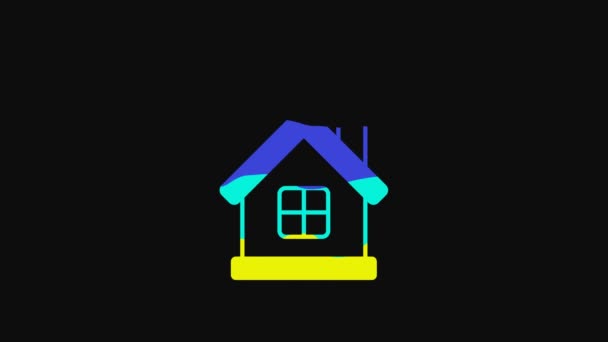 Yellow Merry Christmas House Icon Isolated Black Background Home Symbol — Vídeo de Stock