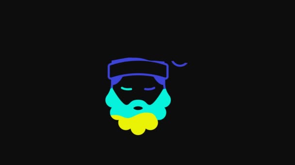 Yellow Santa Claus Hat Beard Icon Isolated Black Background Merry — Wideo stockowe