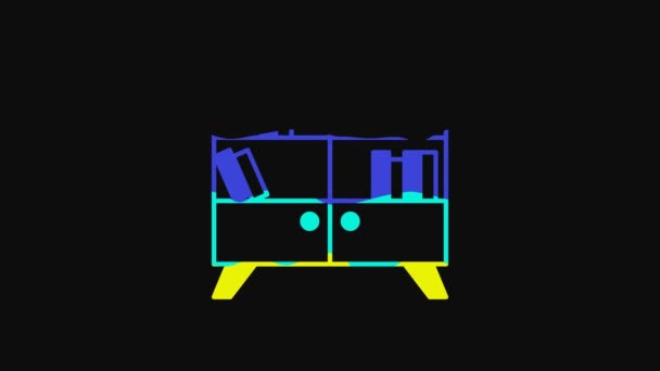 Yellow Library Bookshelf Icon Isolated Black Background Video Motion Graphic — Stockvideo