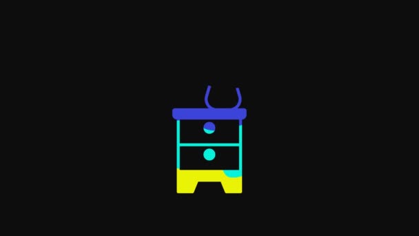 Yellow Furniture Nightstand Lamp Icon Isolated Black Background Video Motion — Vídeos de Stock