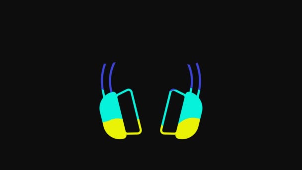 Yellow Headphones Icon Isolated Black Background Earphones Concept Listening Music — ストック動画