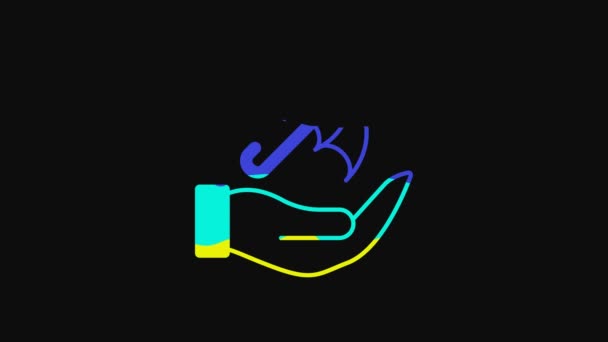 Yellow Umbrella Hand Icon Isolated Black Background Insurance Concept Waterproof — Vídeos de Stock