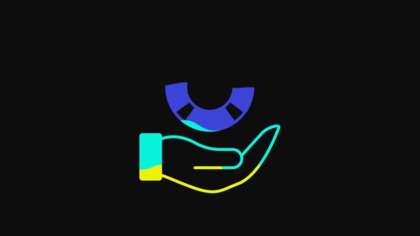 Yellow Lifebuoy Hand Icon Isolated Black Background Lifebelt Symbol Video — Wideo stockowe