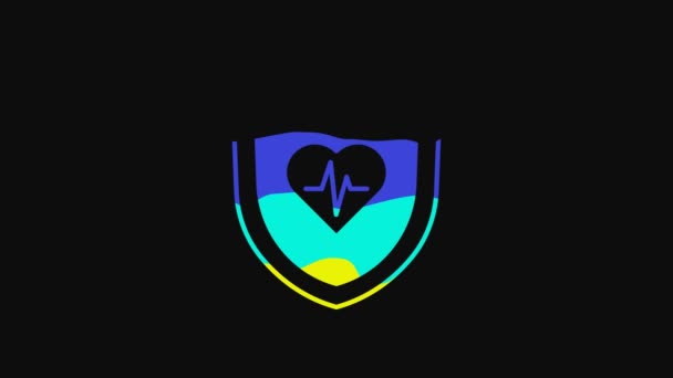 Yellow Life Insurance Shield Icon Isolated Black Background Security Safety — 비디오