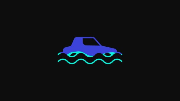 Yellow Flood Car Icon Isolated Black Background Insurance Concept Flood — ストック動画