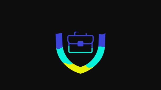Yellow Briefcase Shield Icon Isolated Black Background Insurance Concept Security — Stok video