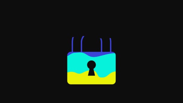 Yellow Broken Cracked Lock Icon Isolated Black Background Unlock Sign — Stockvideo