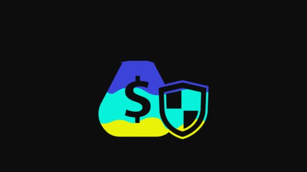 Yellow Money Bag Shield Icon Isolated Black Background Insurance Concept — Stockvideo