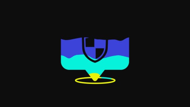 Yellow Location Shield Icon Isolated Black Background Insurance Concept Guard — Wideo stockowe