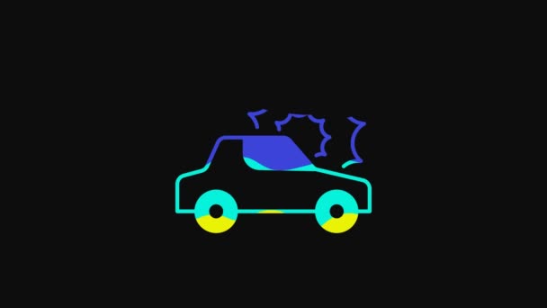 Yellow Car Insurance Icon Isolated Black Background Insurance Concept Security — ストック動画
