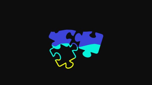 Yellow Puzzle Pieces Toy Icon Isolated Black Background Video Motion — Stockvideo