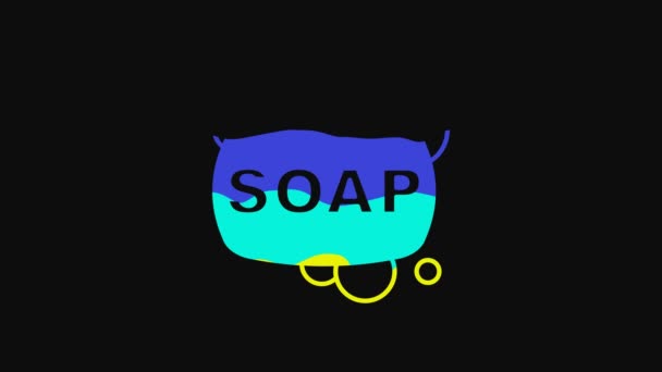 Yellow Bar Soap Icon Isolated Black Background Soap Bar Bubbles — Video Stock