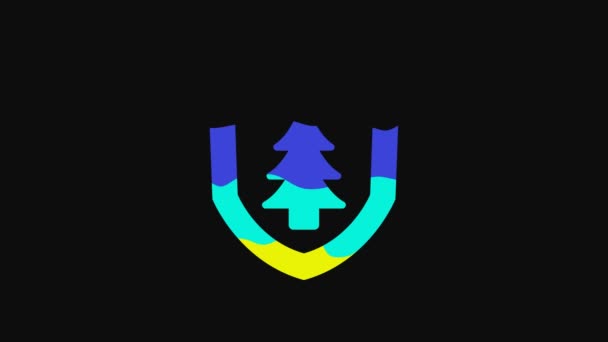 Escudo Amarelo Com Ícone Árvore Isolado Fundo Preto Escudo Segurança — Vídeo de Stock