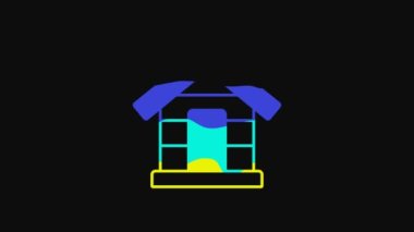 Yellow Dog house icon isolated on black background. Dog kennel. 4K Video motion graphic animation.