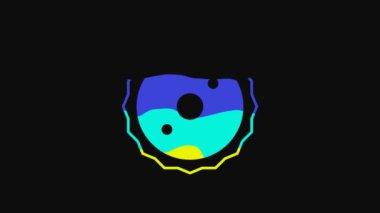 Yellow Circular saw blade icon isolated on black background. Saw wheel. 4K Video motion graphic animation.
