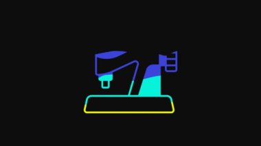Yellow Sewing machine icon isolated on black background. 4K Video motion graphic animation.