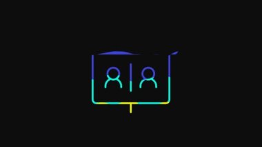 Yellow Video chat conference icon isolated on black background. Online meeting work form home. Remote project management. 4K Video motion graphic animation.