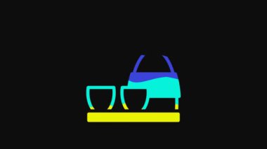 Yellow Bottle of sake, small cup of sake icon isolated on black background. 4K Video motion graphic animation.