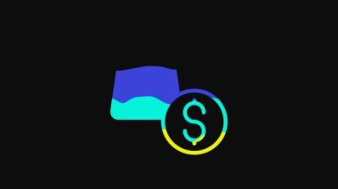Sarı alışveriş torbası ve dolar simgesi siyah arka planda izole edilmiş. El çantası işareti. Kadın çanta ikonu. Kadın el çantası işareti. 4K Video hareketli grafik canlandırması.