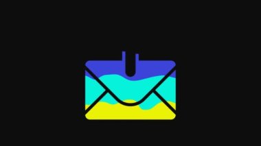 Yellow Mail and e-mail icon isolated on black background. Envelope symbol e-mail. Email message sign. 4K Video motion graphic animation.