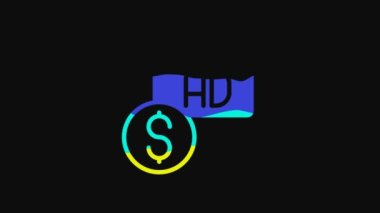 Sarı reklam simgesi siyah arkaplanda izole edildi. Pazarlama ve tanıtım süreci kavramı. İlgili reklamlar. Sosyal medya reklamcılığı. 4K Video hareketli grafik canlandırması.