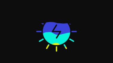 Yellow Solar energy panel icon isolated on black background. Sun with lightning symbol. 4K Video motion graphic animation.