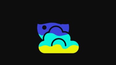 Yellow Cloud with moon icon isolated on black background. Cloudy night sign. Sleep dreams symbol. Night or bed time sign. 4K Video motion graphic animation.