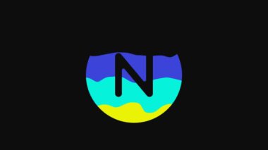 Yellow Compass north icon isolated on black background. Windrose navigation symbol. Wind rose sign. 4K Video motion graphic animation.