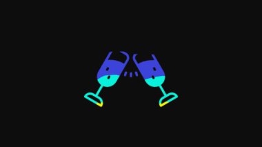 Yellow Glass of champagne icon isolated on black background. Merry Christmas and Happy New Year. 4K Video motion graphic animation.