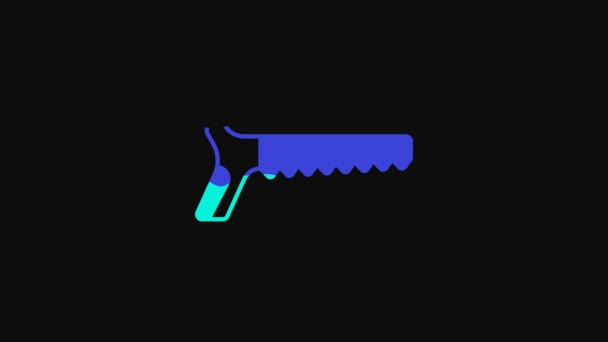 Yellow Hand Saw Icon Isolated Black Background Video Motion Graphic — Stock Video