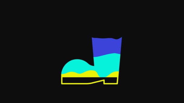 Yellow Waterproof Rubber Boot Icon Isolated Black Background Gumboots Rainy — Stok Video