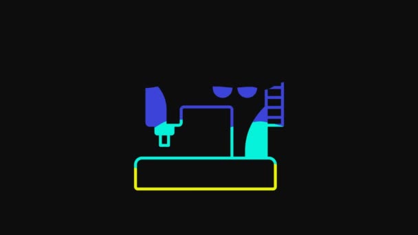 Yellow Sewing machine icon isolated on black background. 4K Video motion graphic animation.
